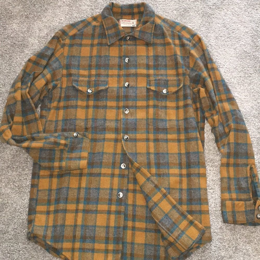 Vintage McGregor Scotch & Water Gold Plaid Wool Double chest pocket Shirt Retro